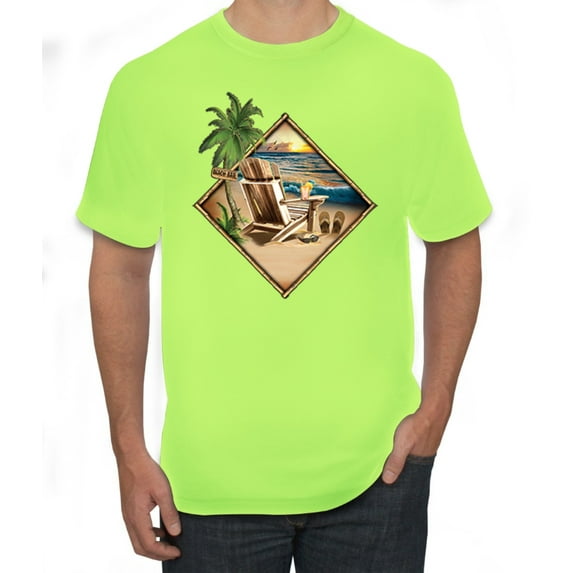Paradise Found Beach Chilling Pop Culture Men's Graphic T-Shirt, Safety Green, X-Large