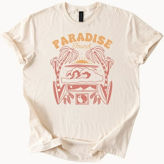 Paradise Found Tee Beach Vibes Palm Tree Graphic Tshirt Unisex S-5XL Hot Trending Shirt, Vintage Birthday Gift