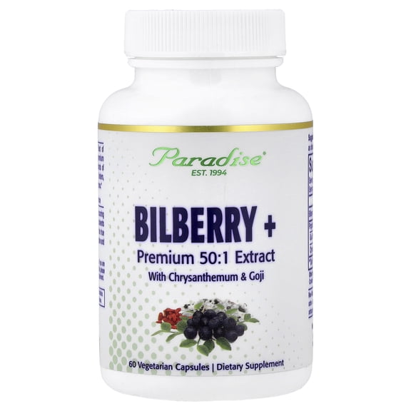 Paradise Herbs Bilberry + Extract with Chrysanthemum & Goji, 60 Vegetarian Capsules