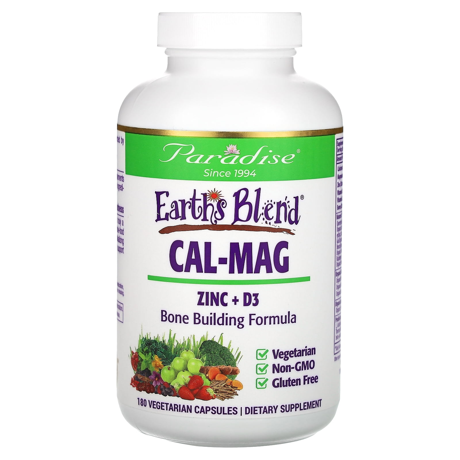 Paradise Herbs Earth's Blend, Cal-Mag Zinc + D3, 180 Vegetarian Capsules