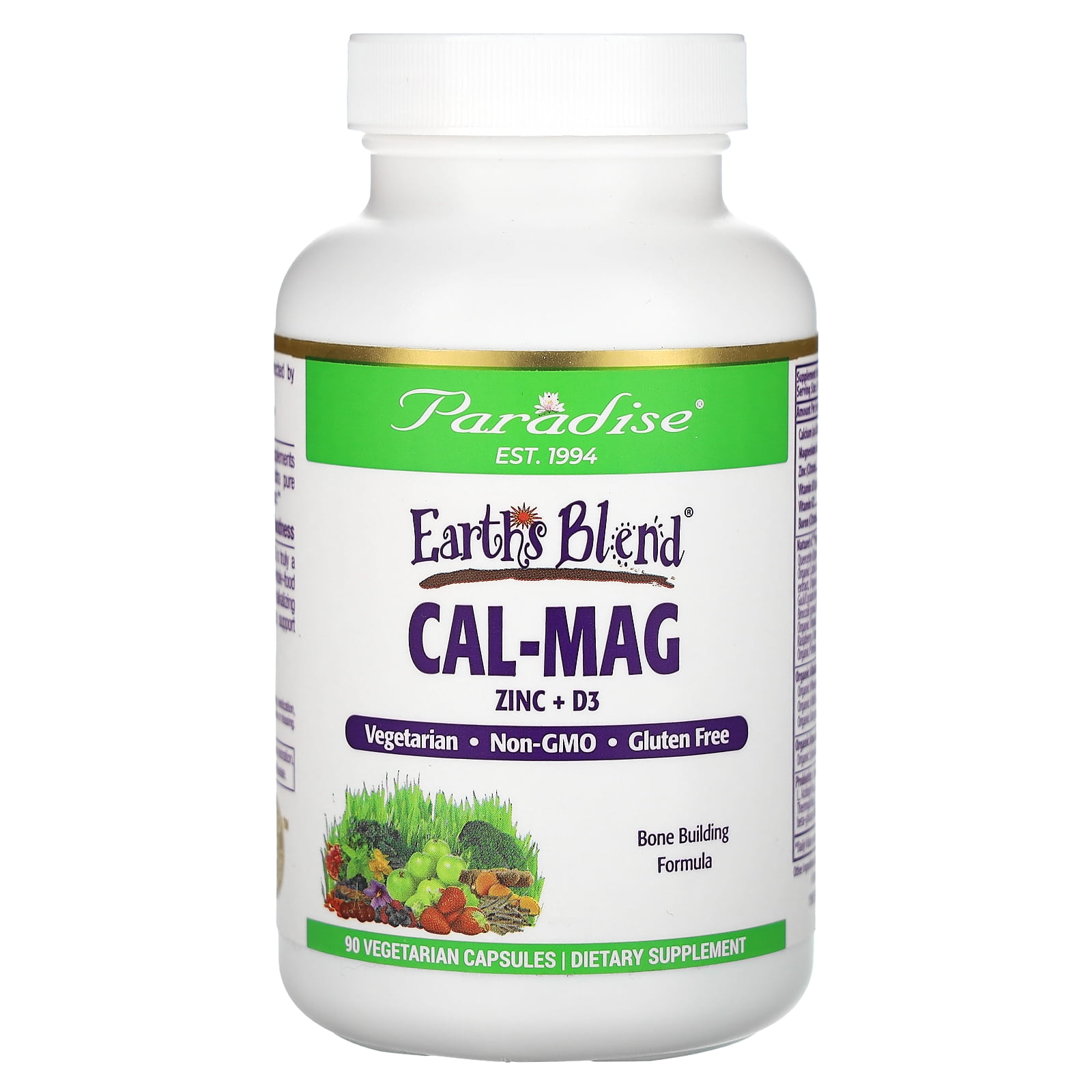 Paradise Herbs Earth's Blend, Cal-Mag Zinc + D3, 90 Vegetarian Capsules