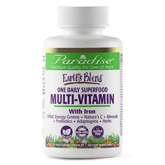 Paradise Herbs Earth's Blend, One Daily Superfood Multi-Vitamin with Iron, 120 Vegetarian Capsules