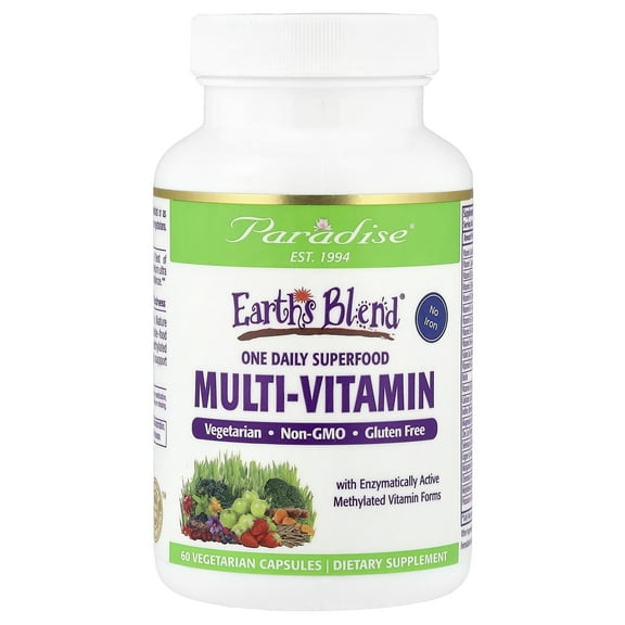 Paradise Herbs Earth's Blend , One Daily Superfood Multi-Vitamin, No Iron, 60 Vegetarian Capsules