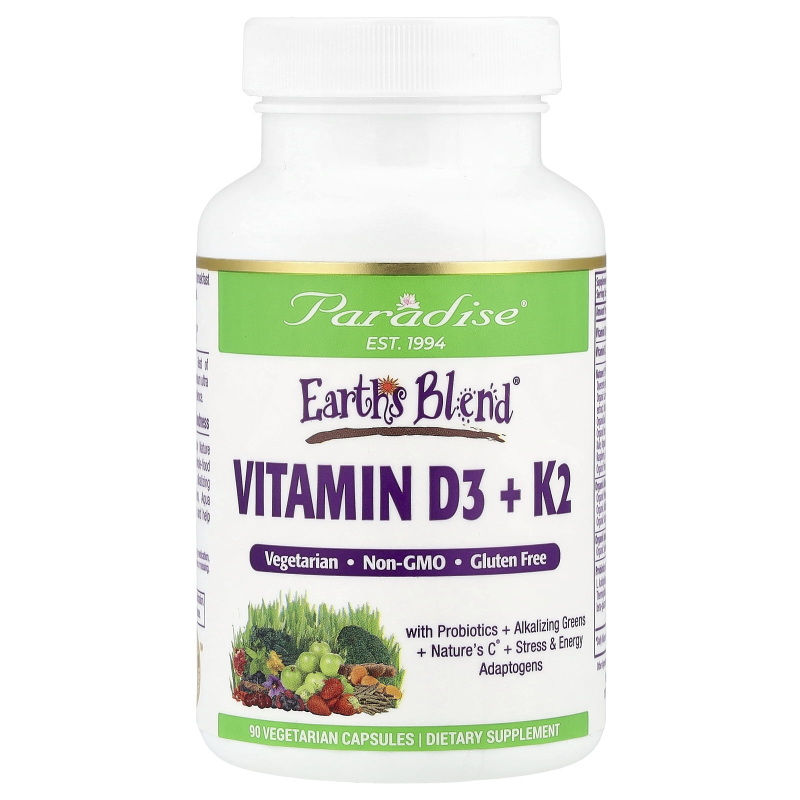 Paradise Herbs, Vitamin D3 + K2 Vegetarian Capsules, 90 count