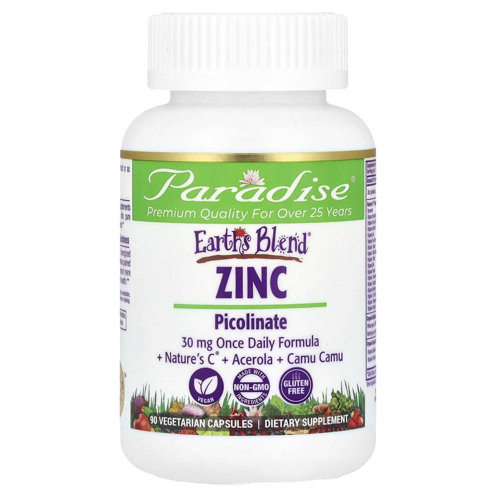 Paradise Herbs Earth's Blend, Zinc Picolinate, 30 mg, 90 Vegetarian Capsules