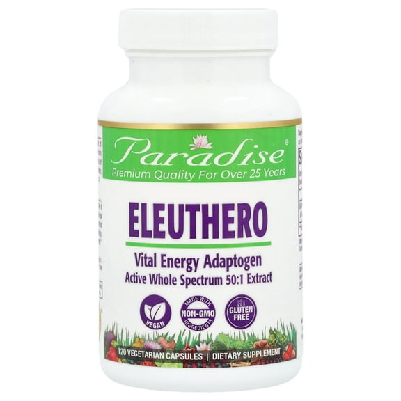 Paradise Herbs Eleuthero, 120 Vegetarian Capsules (250 mg per Capsule)