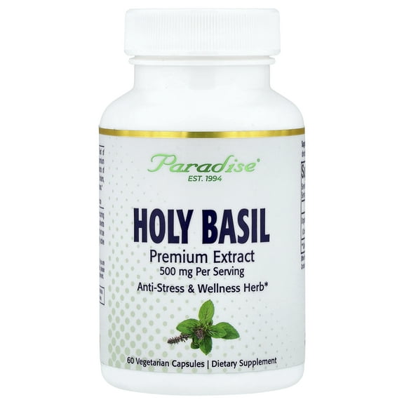 Paradise Herbs Holy Basil, 60 Vegetarian Capsules (250 mg per Capsule)