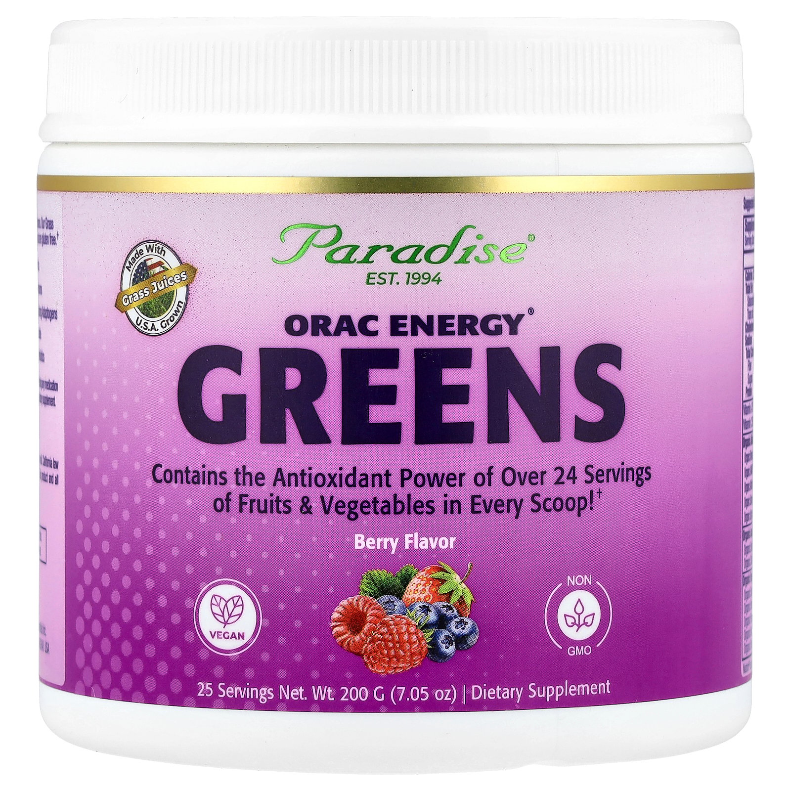 Paradise Herbs ORAC Energy  Greens, Berry, 7.05 oz 200 g