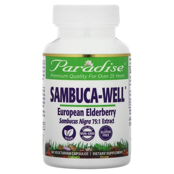 Paradise Herbs Sambuca-Well, European Elderberry, 250 mg, 60 Vegetarian Capsules