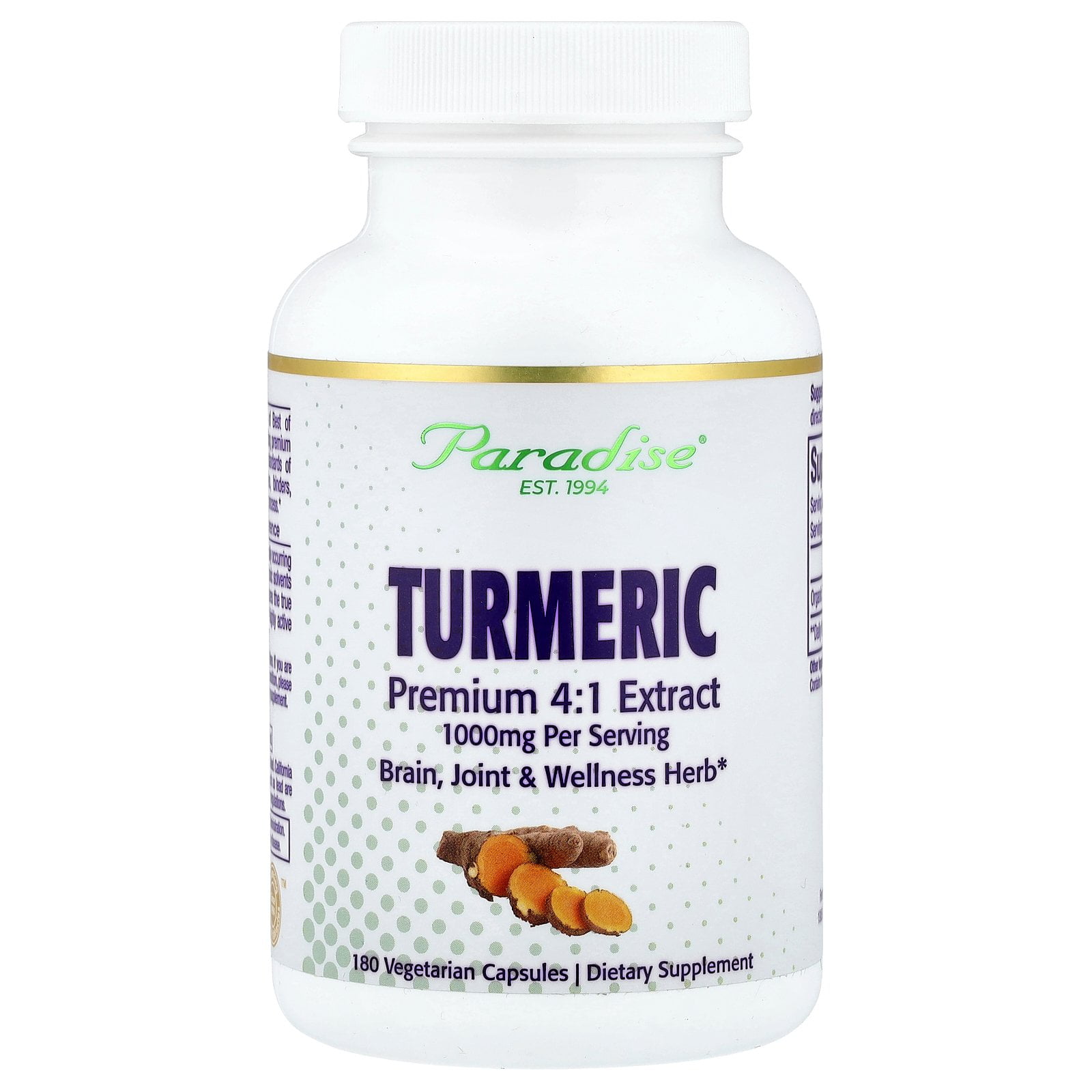 Paradise Herbs Turmeric, 180 Vegetarian Capsules (500 mg per Capsule)