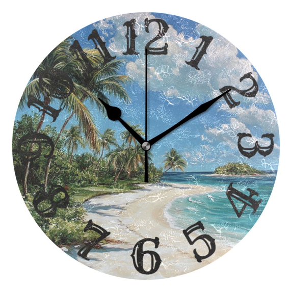 Paradise Island Wall Clock 10 inch Non-Ticking Easy to Read Decorative Clocks for Home Bedroom Living Room