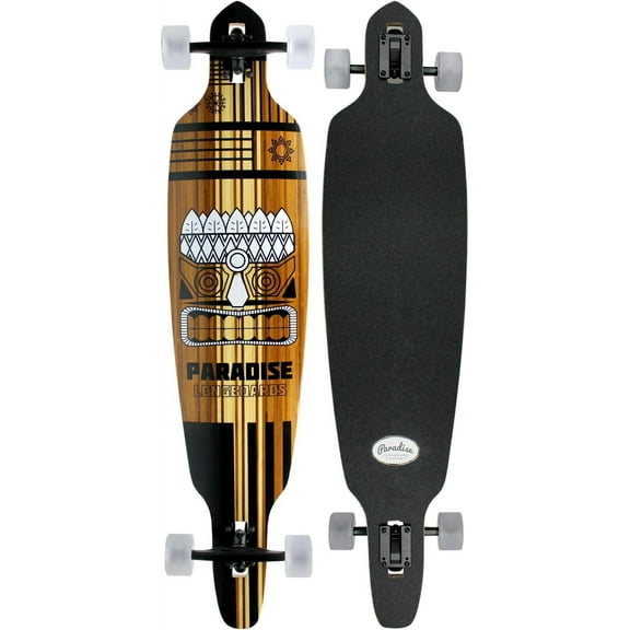 Paradise Longboard Drop Through Complete Cruiser Skateboard, Tiki Face, 9.5" x 44"