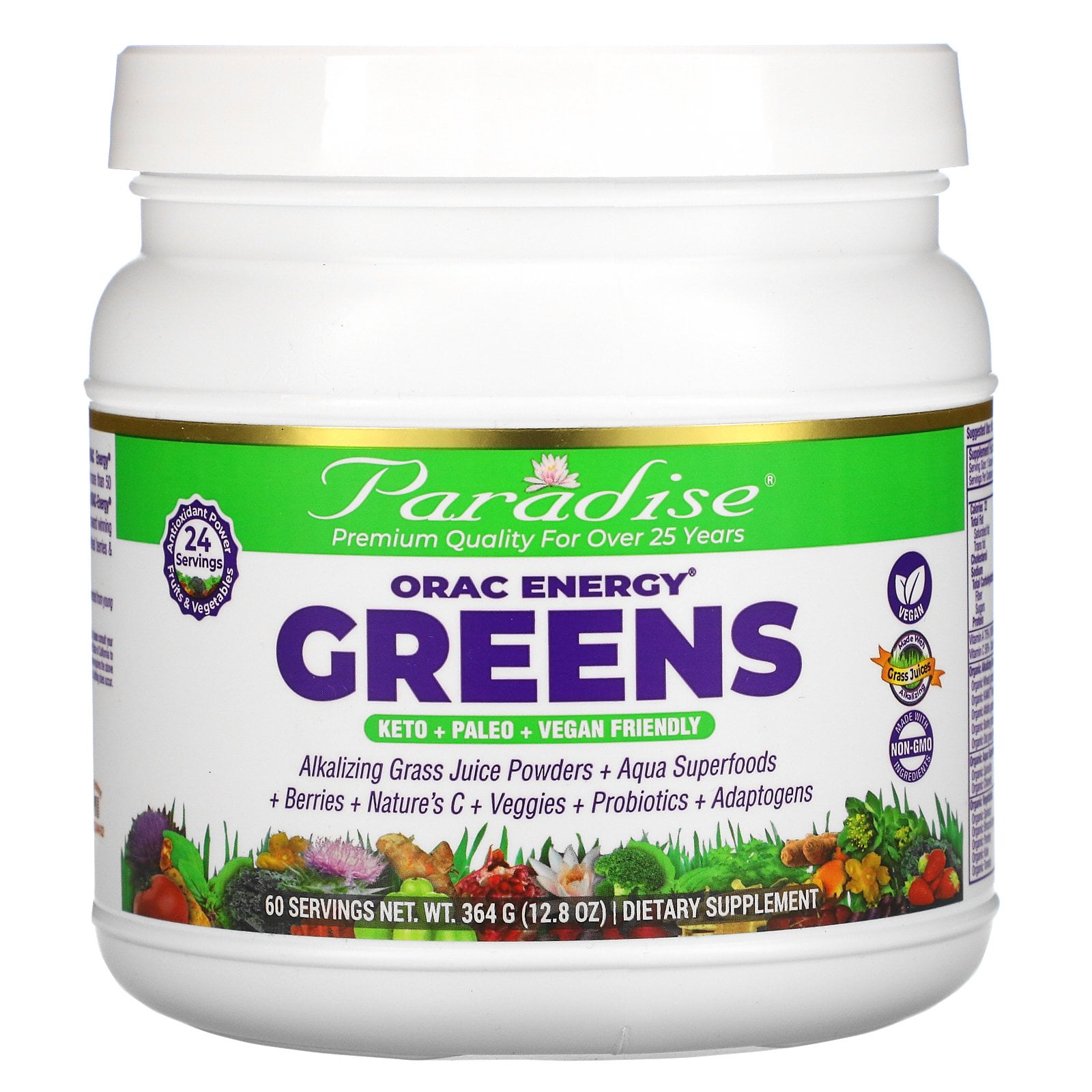 PARADISE HERBS Paradise ORAC Energy Greens Powder Extract, Super Antioxidants, Probiotics, Vitamin C, 60 Servings