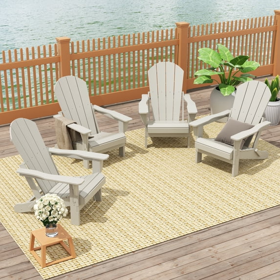 CostaElm Outdoor Folding Adirondack Chair Set of 4, All-Weather & Space-Saving HDPE Chair for Patio, Poolside, Deck & Graden, Sand