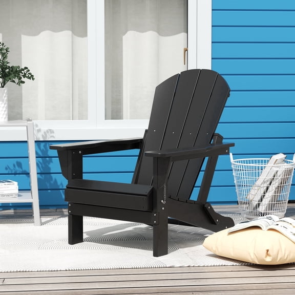 FADINGFREE Outdoor Folding Adirondack Chair, All-Weather & Space-Saving HDPE Chair for Patio, Poolside, Deck & Graden, Black