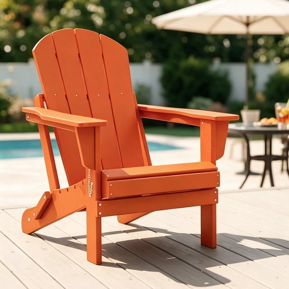 CostaElm Folding Adirondack Chair, All-Weather & Space-Saving HDPE Chair for Patio, Poolside, Deck & Graden, Orange