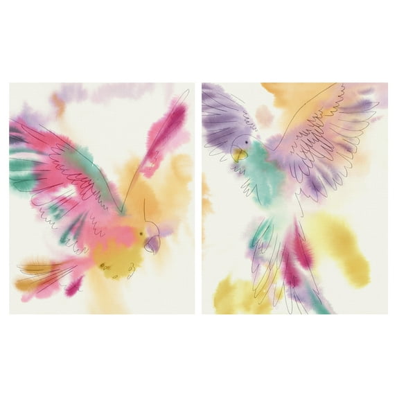 Paradise Parrot Glide & Paradise Parrot Soar by Kristine Hegre Set of Canvas Art Prints