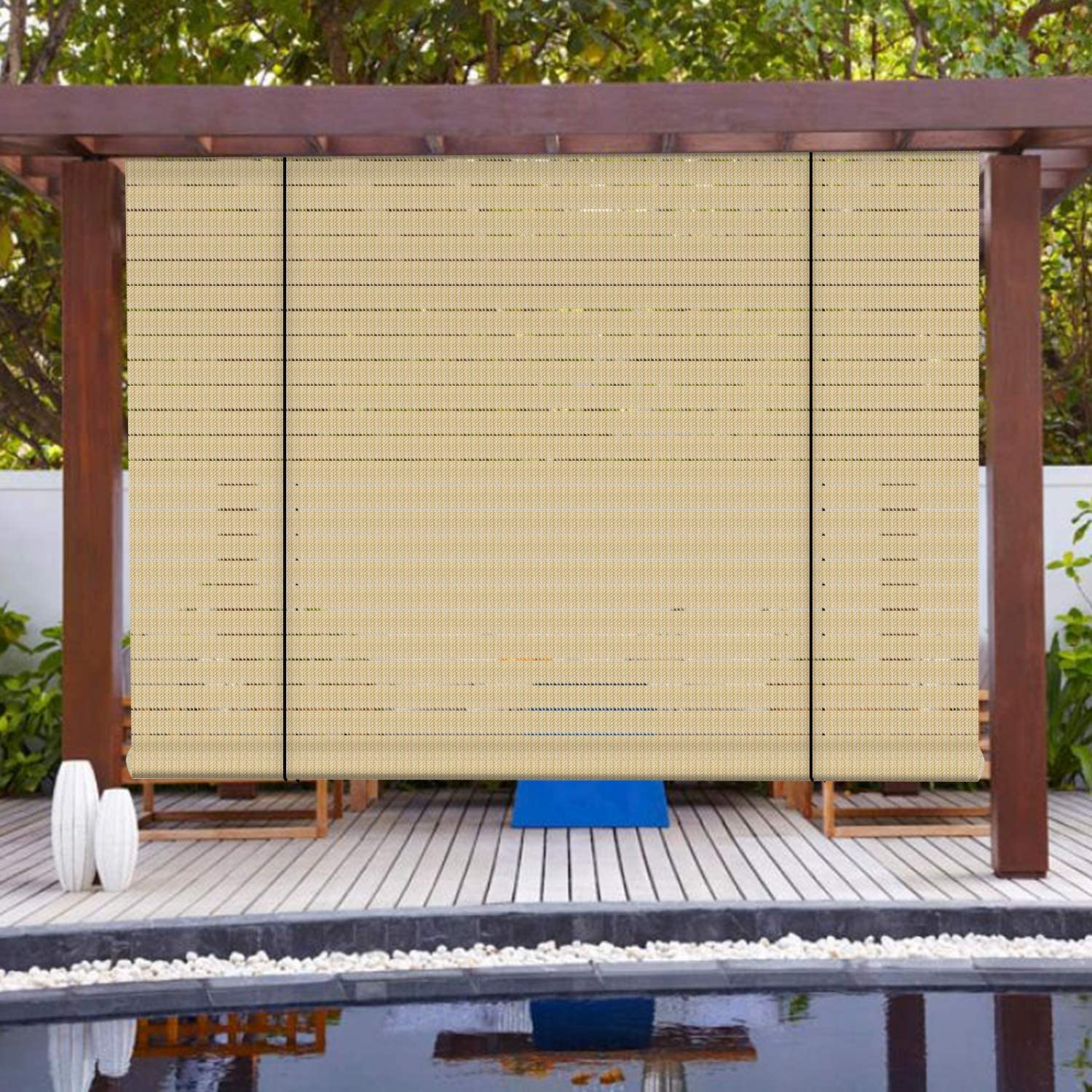 Paradise Shades Roll Up Outdoor 4'Wx15'h Shade Exterior Blinds For Outside Porch Deck Balcony