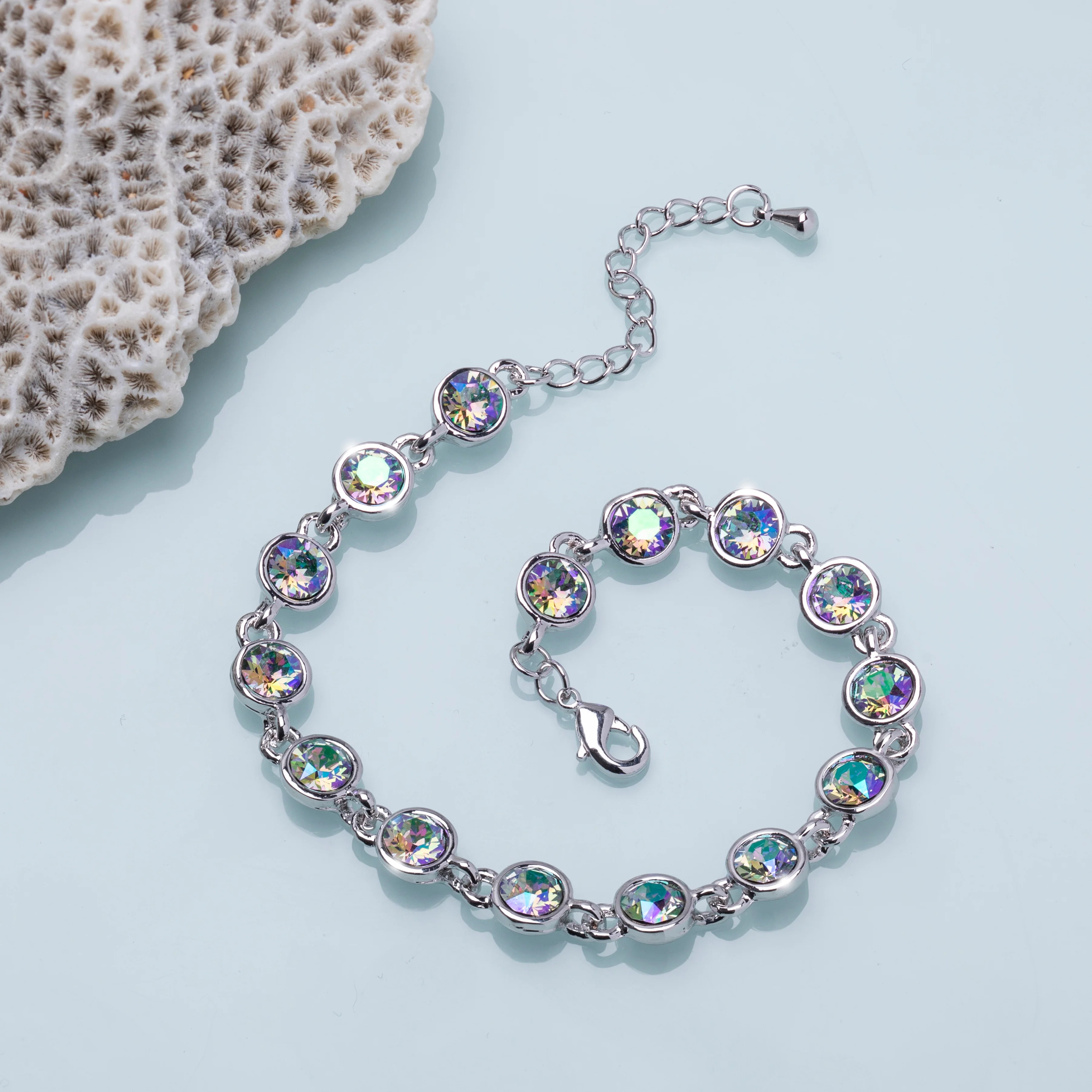 Clear Swarovski Crystal Bracelet – Purple Blue Shade Tennis Bracelet With Swarovski Crystals