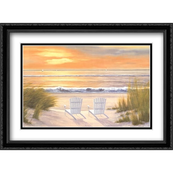 Paradise Sunset 2x Matted 40x28 Large Black Ornate Framed Art Print by Diane Romanello
