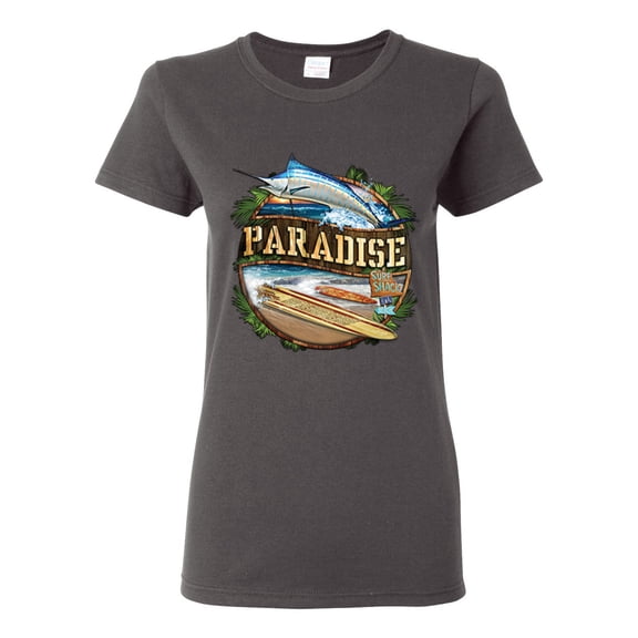 Paradise Surf Shack Marlin Pop Culture Womens Graphic T-Shirt, Charcoal, Large