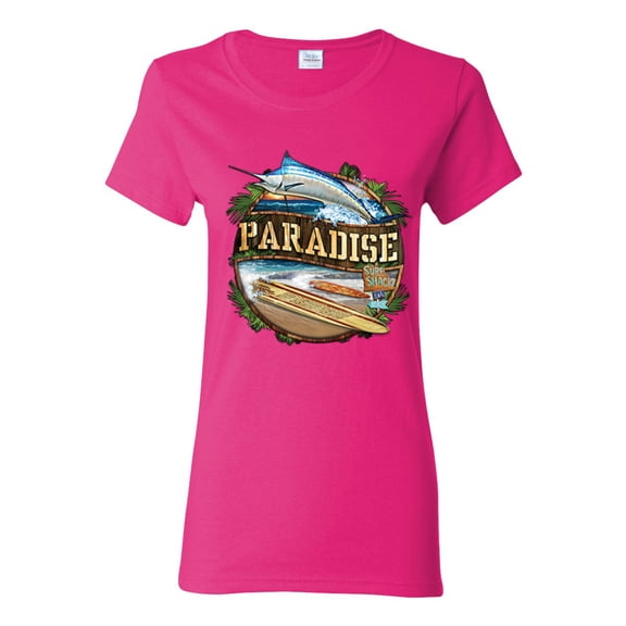 Paradise Surf Shack Marlin Pop Culture Womens Graphic T-Shirt, Fuschia, Medium