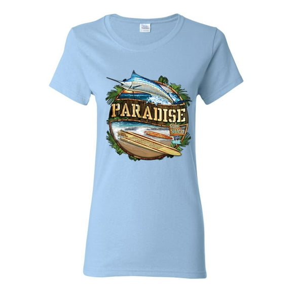 Paradise Surf Shack Marlin Pop Culture Womens Graphic T-Shirt, Light Blue, Small