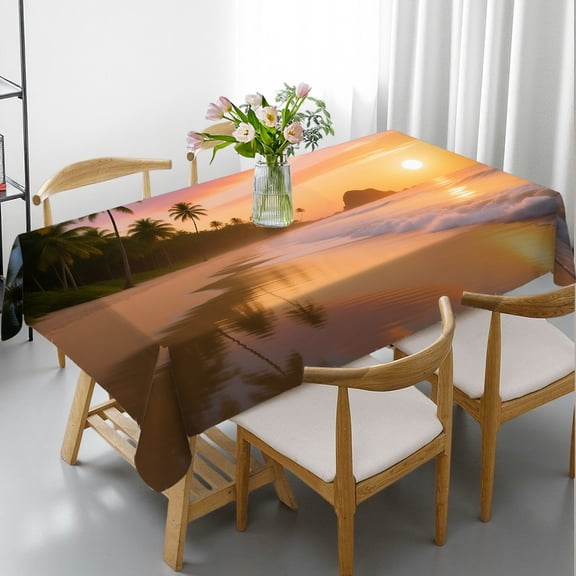 Paradise Tropical Island Beach with Palms Tablecloths for dining table,  Holiday-Themed Design - Kitchen Accessories Rectangular Tablecloth, Cafe, dinner, brunch, buffet, picnic