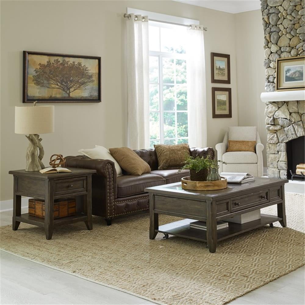 Paradise Valley Saddle Brown 3-Piece Table Set with Blue Stone Insert
