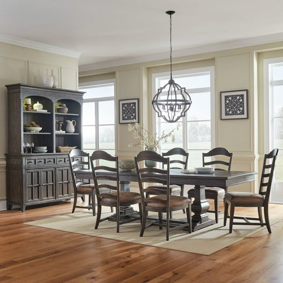 Liberty Furniture Industies, INC 7 Piece Trestle Table Set in Rubberwood Solids & Split Heart White Oak Veneers