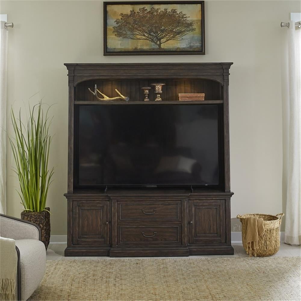 Saddle Brown Traditional Entertainment Center with LED Lighting