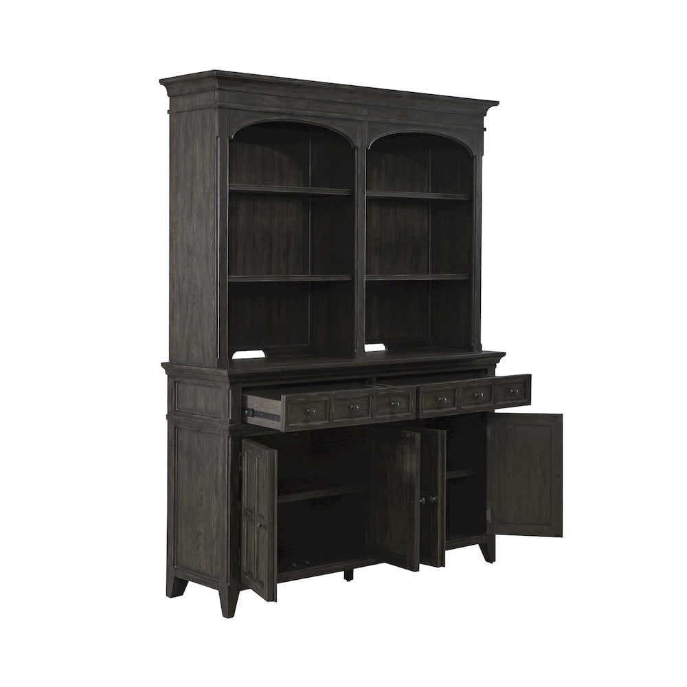 Saddle Brown Lighted Traditional China Cabinet with Drawers
