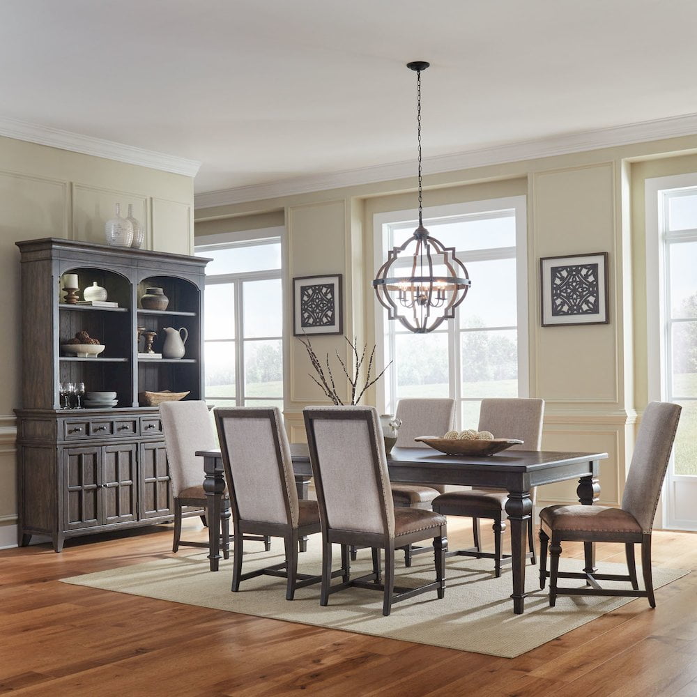 Saddle Brown 7-Piece Rectangular Dining Table Set with Upholstered Chairs