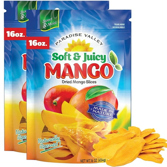 Paradise Valley Unsweetened Dried Mango Slices Gluten-Free Fruit Snack, 16 Oz 2-Pack