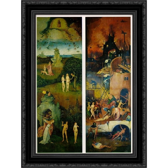 Paradise and Hell, left and right panels of a triptych 19x24 Black Ornate Wood Framed Canvas Art by Bosch, Hieronymus
