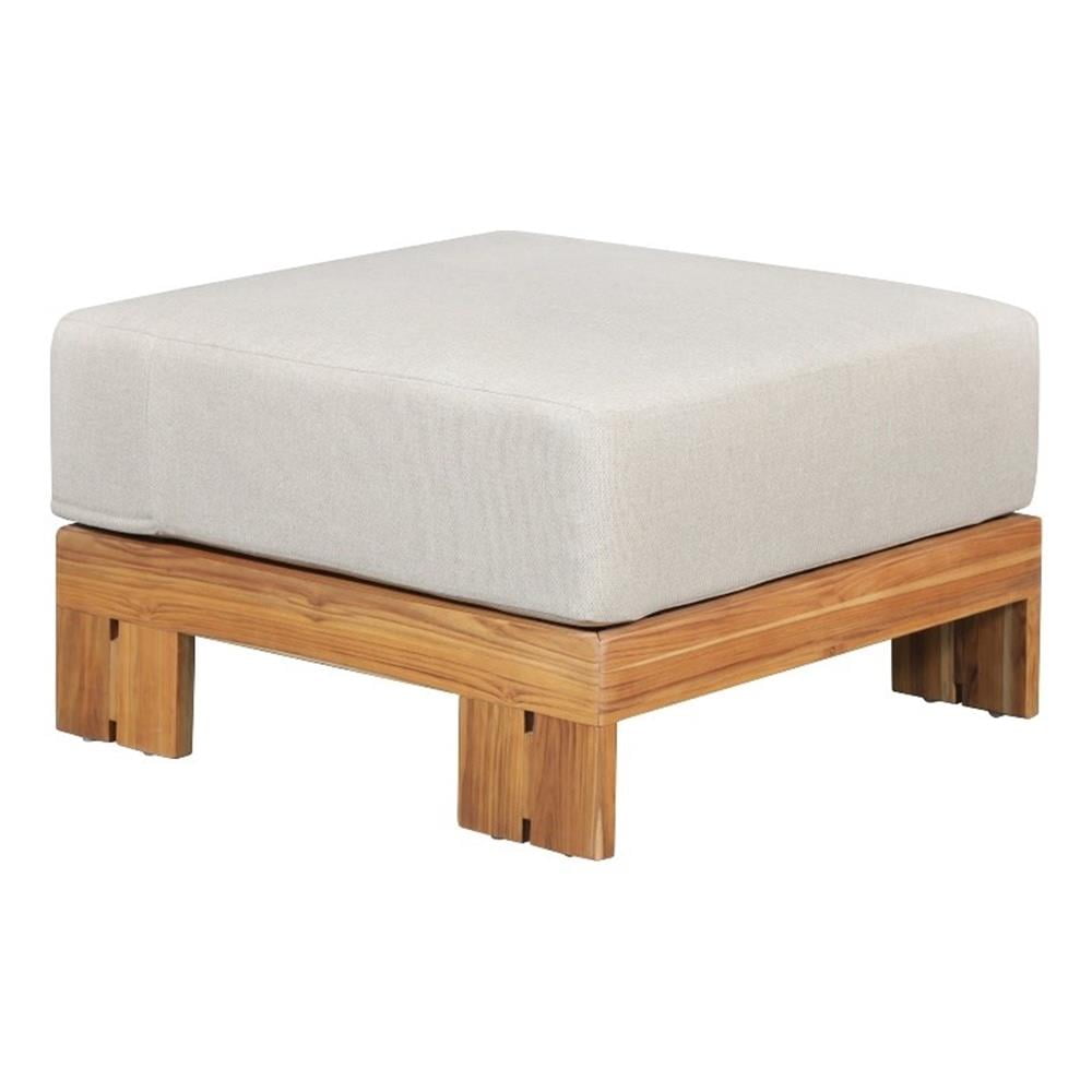 Paradiso Outdoor Teak Wood Ottoman with Gray Cushion