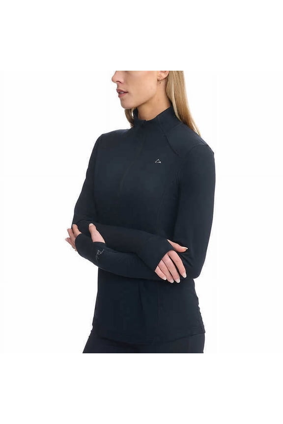 Ladies’ 1/4 Zip Merino Wool Blend Base Layer Top, Black Medium
