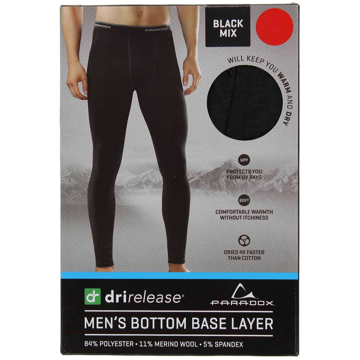 Paradox Men's Drirelease Bottom Base Layer Pant (Black Mix, Large)