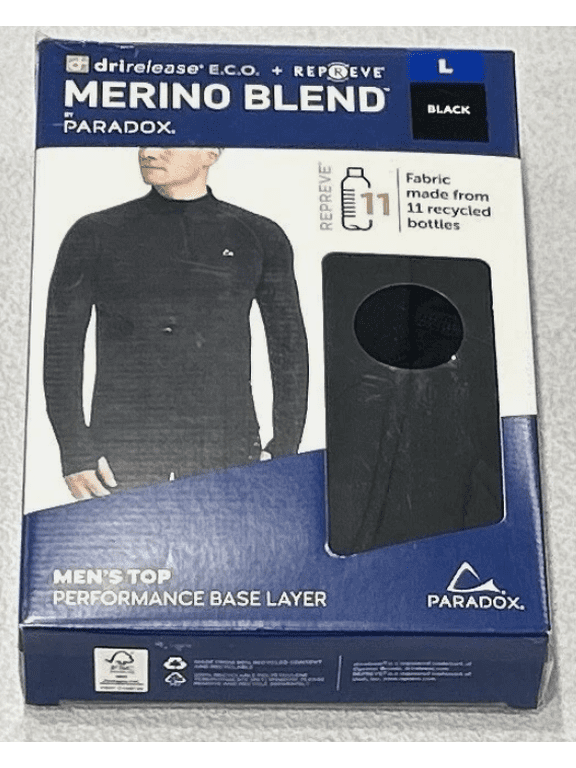 Men's Merino Blend Drirelease Performance Base Layer Top Black Size L