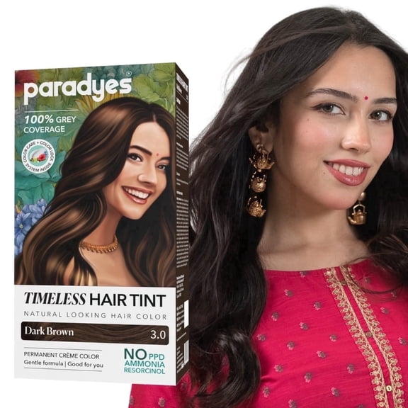 Paradyes Dark Brown Timeless Hair Tint, Permanent Creme Hair Color, Complete Grey Coverage, Formula Free from PPD, Ammonia, & Resorcinol
