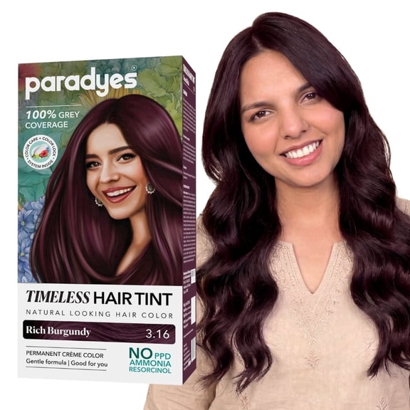 Paradyes Rich Burgundy Timeless Hair Tint, Permanent Creme Hair Color, Complete Grey Coverage, Formula Free from PPD, Ammonia, & Resorcinol