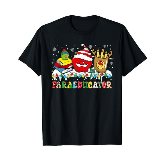 Paraeducator Apple Santa Reindeer Snowman Christmas T-Shirt