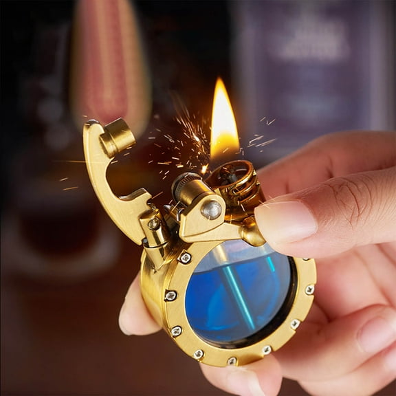 Paraffin Lighter, Visible Fuel Window Rocker Arm Ignition Refillable Oil Lighter Metal Pocket Design, Long Lasting Fuel Capacity and Easy Lighting for Camping Candles Stoves Daily Carry