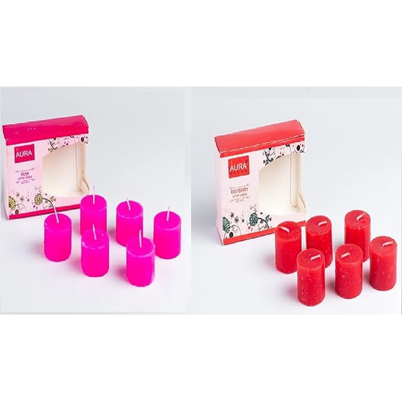 Paraffin Wax Votive Candles Containing Votives with Fragrances (6 Cm X 10 Cm, Multicolor, Raspberry & Rose -2 Piece)