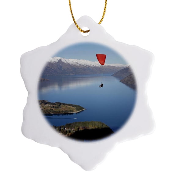 3drose, Paraglider, Extreme Sport, Lake Wakatipu, New Zealand-au02 Dwa6296 - David Wall, 3 inch Snowflake Porcelain Ornament