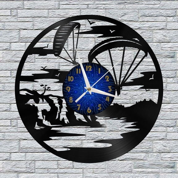 Paragliding 12 Inch Vinyl Record Wall Clock - Silent, Creative, and Unique Clock for Living Room, Entryway, or Bedroom Decor - Perfect Gift Idea(12 inchs B without LED)