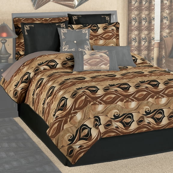 Paragon Abstract Geometric Bedding, Deep Neutral Hues, 6 Pc King Comforter Bed Set