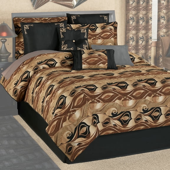 Paragon Abstract Geometric Bedding, Deep Neutral Hues, 8 Pc Cal King Comforter Bed Set