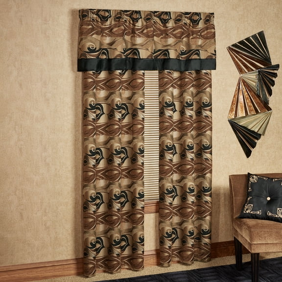 Paragon Abstract Geometric Window Set, Deep Neutrals, Valance & 84L Grommet Curtain Pair