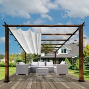 Paragon Outdoor  11' x 11' Florence Aluminum Pergola in  Chilean Ipe Wood Grain Finish with Crème Convertible Canopy